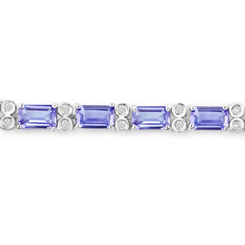 7.50 Carat Genuine Tanzanite and White Diamond 14K White Gold Bracelet