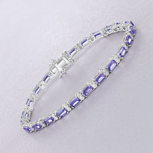 7.50 Carat Genuine Tanzanite and White Diamond 14K White Gold Bracelet