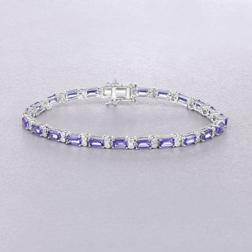 7.50 Carat Genuine Tanzanite and White Diamond 14K White Gold Bracelet