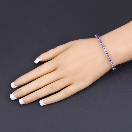 7.50 Carat Genuine Tanzanite and White Diamond 14K White Gold Bracelet