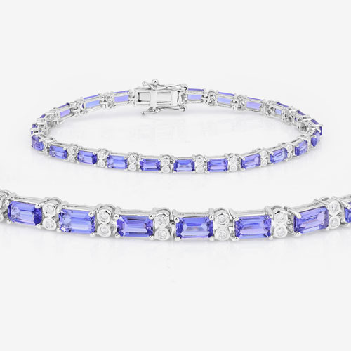 7.50 Carat Genuine Tanzanite and White Diamond 14K White Gold Bracelet