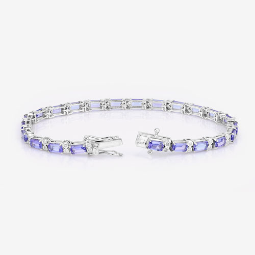 7.50 Carat Genuine Tanzanite and White Diamond 14K White Gold Bracelet