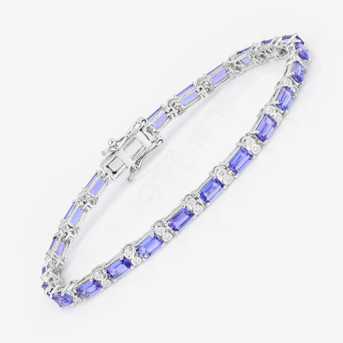 7.50 Carat Genuine Tanzanite and White Diamond 14K White Gold Bracelet