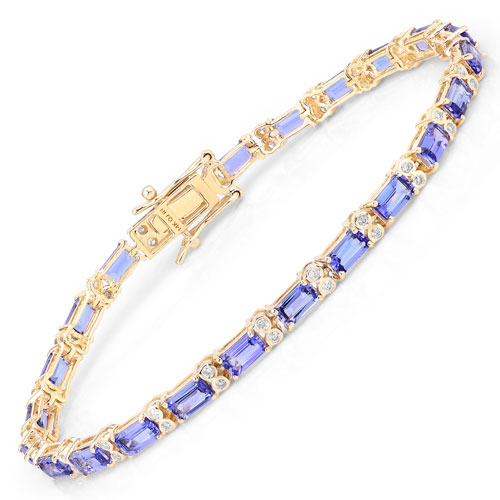 Bracelets-7.50 Carat Genuine Tanzanite and White Diamond 14K Yellow Gold Bracelet
