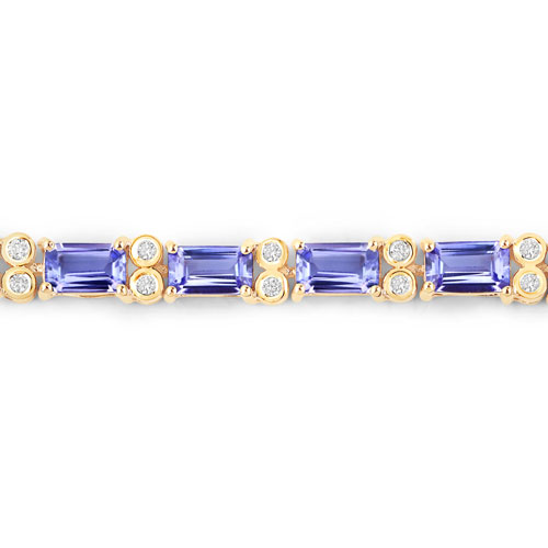 7.50 Carat Genuine Tanzanite and White Diamond 14K Yellow Gold Bracelet