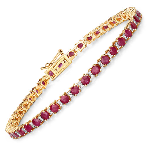 Bracelets-5.56 Carat Genuine Ruby and White Diamond 14K Yellow Gold Bracelet
