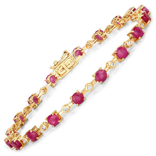 Bracelets-4.88 Carat Genuine Ruby and White Diamond 14K Yellow Gold Bracelet