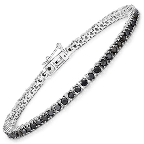 Bracelets-3.15 Carat Genuine Black Diamond .925 Sterling Silver Bracelet