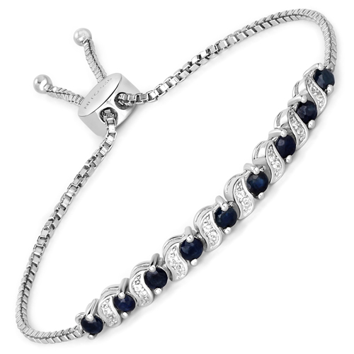 Bracelets-1.16 Carat Genuine Blue Sapphire and White Topaz .925 Sterling Silver Bracelet