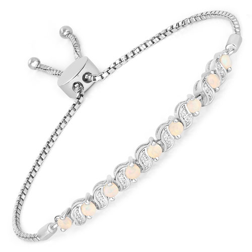 Bracelets-0.89 Carat Genuine Ethiopian Opal and White Topaz .925 Sterling Silver Bracelet