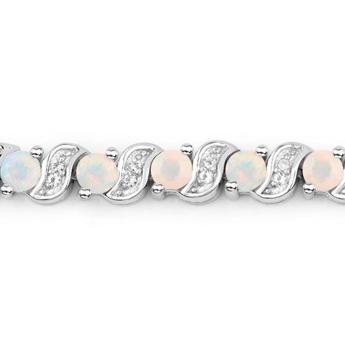 0.89 Carat Genuine Ethiopian Opal and White Topaz .925 Sterling Silver Bracelet