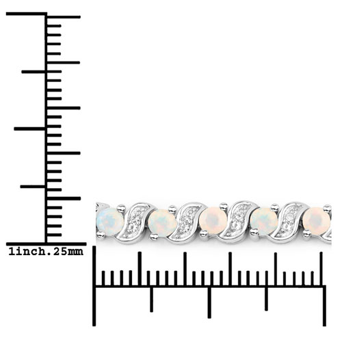 0.89 Carat Genuine Ethiopian Opal and White Topaz .925 Sterling Silver Bracelet