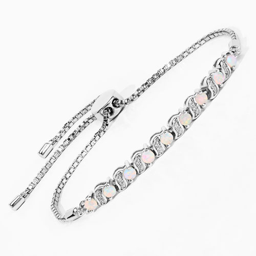 0.89 Carat Genuine Ethiopian Opal and White Topaz .925 Sterling Silver Bracelet