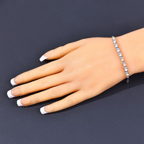 0.89 Carat Genuine Ethiopian Opal and White Topaz .925 Sterling Silver Bracelet