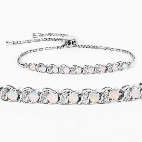 0.89 Carat Genuine Ethiopian Opal and White Topaz .925 Sterling Silver Bracelet