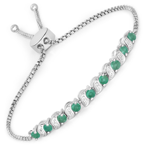 Bracelets-0.98 Carat Genuine Emerald and White Topaz .925 Sterling Silver Bracelet