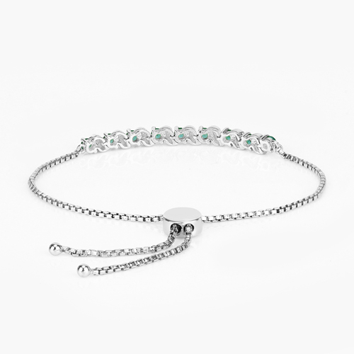 0.98 Carat Genuine Emerald and White Topaz .925 Sterling Silver Bracelet