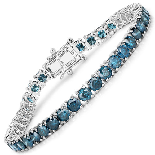 Bracelets-12.68 Carat Genuine Blue Diamond 14K White Gold Bracelet