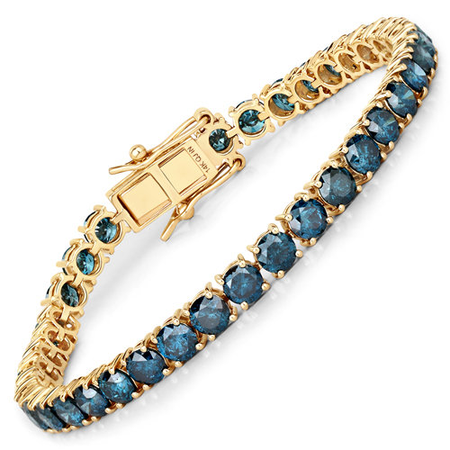Bracelets-12.09 Carat Genuine Blue Diamond 14K Yellow Gold Bracelet
