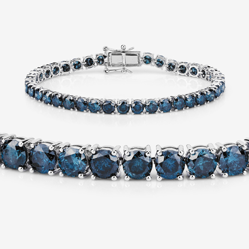 14.82 Carat Genuine Blue Diamond 14K White Gold Bracelet