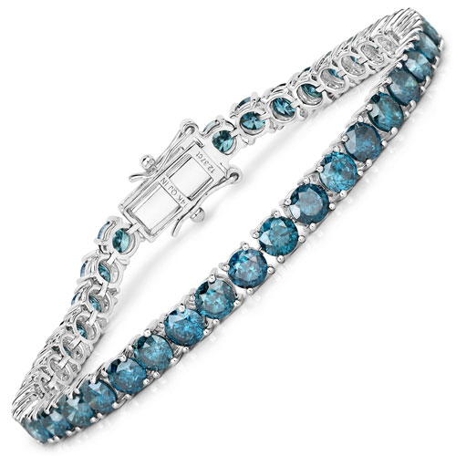 Bracelets-12.37 Carat Genuine Blue Diamond 14K White Gold Bracelet