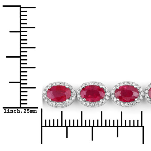 12.32 Carat Genuine Ruby and White Diamond 14K White Gold Bracelet