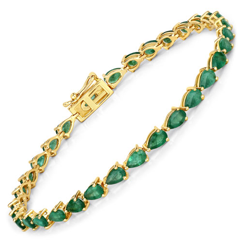 Bracelets-5.27 Carat Genuine Zambian Emerald 10K Yellow Gold Bracelet