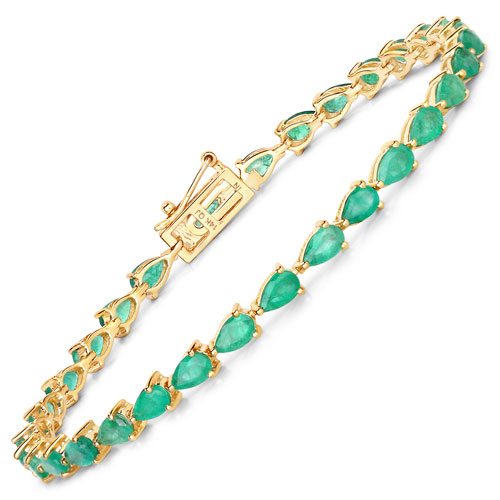 Bracelets-5.27 Carat Genuine Zambian Emerald 14K Yellow Gold Bracelet