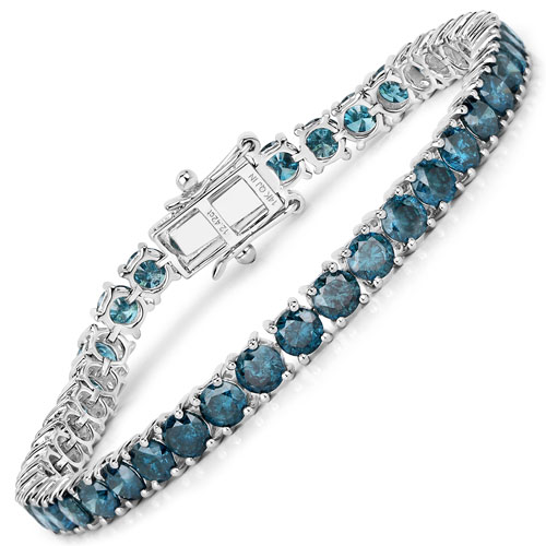 Bracelets-12.41 Carat Genuine Blue Diamond 14K White Gold Bracelet