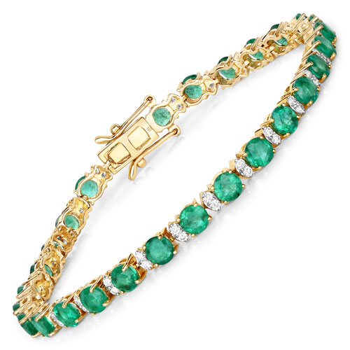 7.06 Carat Genuine Zambian Emerald and White Diamond 18K Yellow Gold Bracelet