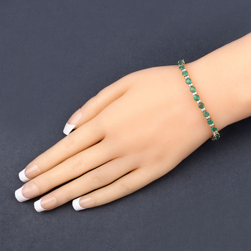 7.06 Carat Genuine Zambian Emerald and White Diamond 18K Yellow Gold Bracelet
