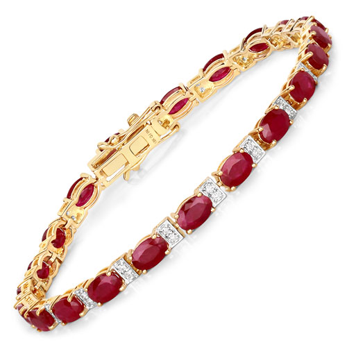 Bracelets-11.34 Carat Genuine Mozambique Ruby and White Diamond 18K Yellow Gold Bracelet