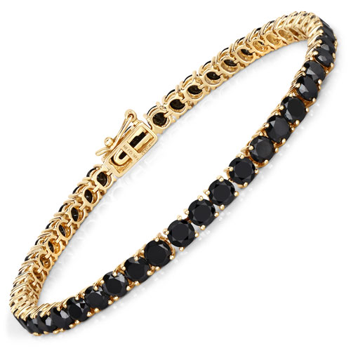 Bracelets-12.51 Carat Genuine Black Diamond 14K Yellow Gold Bracelet