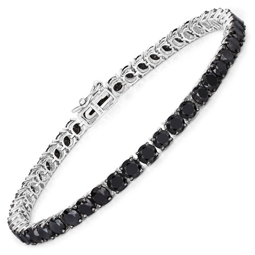 Bracelets-12.85 Carat Genuine Black Diamond 14K White Gold Bracelet