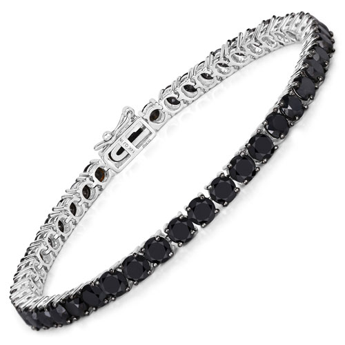 Bracelets-13.31 Carat Genuine Black Diamond 14K White Gold Bracelet