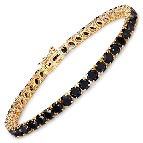 Bracelets-13.67 Carat Genuine Black Diamond 14K Yellow Gold Bracelet