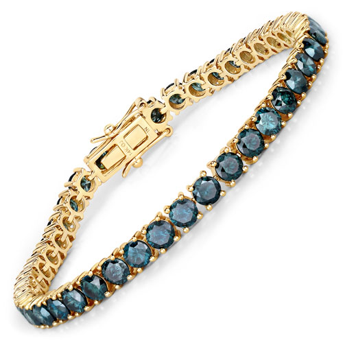Bracelets-11.14 Carat Genuine Blue Diamond 14K Yellow Gold Bracelet