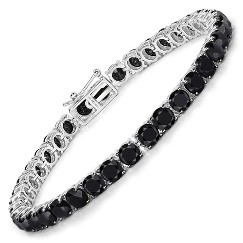 Bracelets-15.50 Carat Genuine Black Diamond 14K White Gold Bracelet