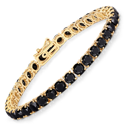 Bracelets-17.70 Carat Genuine Black Diamond 14K Yellow Gold Bracelet