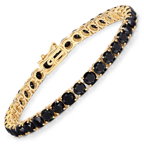 Bracelets-18.14 Carat Genuine Black Diamond 14K Yellow Gold Bracelet