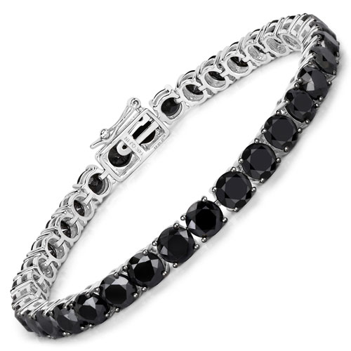 Bracelets-18.77 Carat Genuine Black Diamond 14K White Gold Bracelet