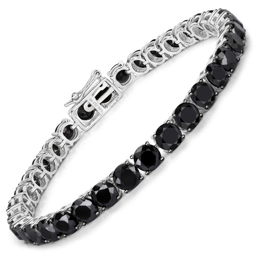 Bracelets-19.13 Carat Genuine Black Diamond 14K White Gold Bracelet