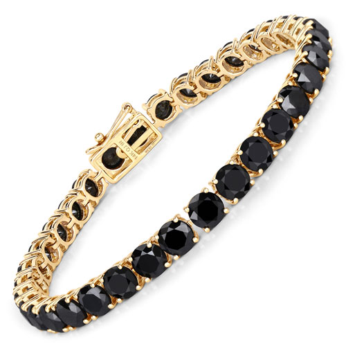Bracelets-19.66 Carat Genuine Black Diamond 14K Yellow Gold Bracelet