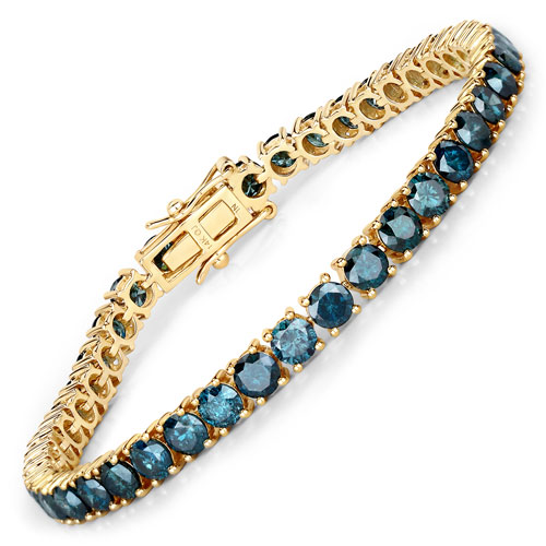 Bracelets-11.30 Carat Genuine Blue Diamond 14K Yellow Gold Bracelet
