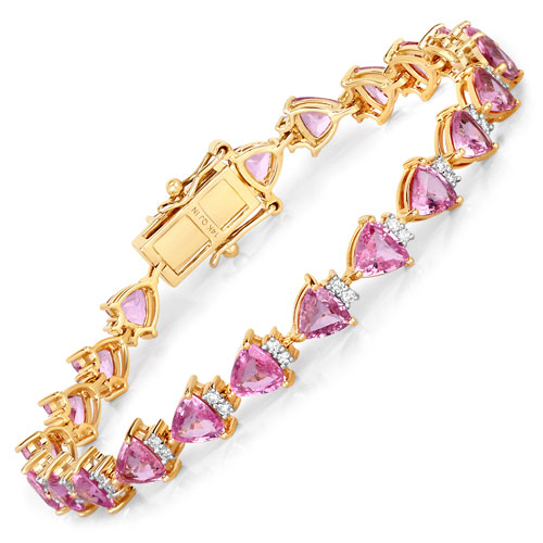 Bracelets-11.04 Carat Genuine Pink Sapphire and White Diamond 14K Yellow Gold Bracelet