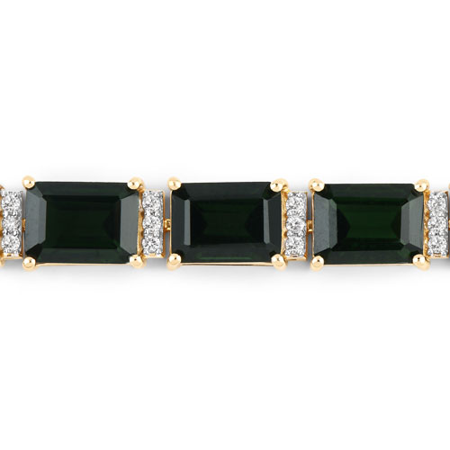 21.99 Carat Genuine Green Tourmaline and White Diamond 14K Yellow Gold Bracelet