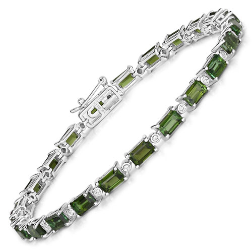 Bracelets-7.51 Carat Genuine Green Tourmaline and White Diamond 14K White Gold Bracelet