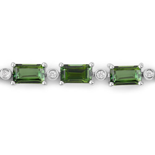 7.51 Carat Genuine Green Tourmaline and White Diamond 14K White Gold Bracelet