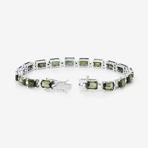 19.04 Carat Genuine Green Tourmaline and White Diamond 14K White Gold Bracelet