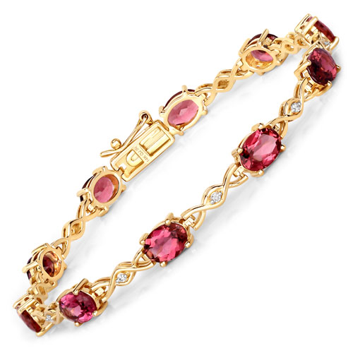 Bracelets-7.90 Carat Genuine Pink Tourmaline and White Diamond 14K Yellow Gold Bracelet